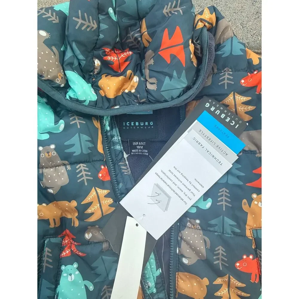 NEW Infant Quilted Snowsuit 18 Months Animal Print Insulated One Piece NWT